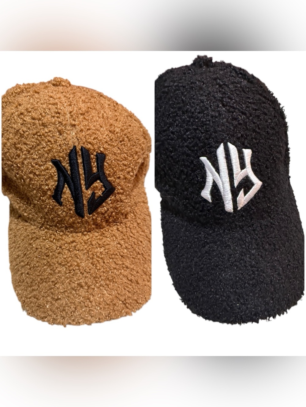 Sherpa Fleece Embroidered Baseball Women’s Cap Lot- Camel Brown and Black